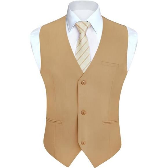 Mens Suit Vest Casual Waistcoat Light Khaki